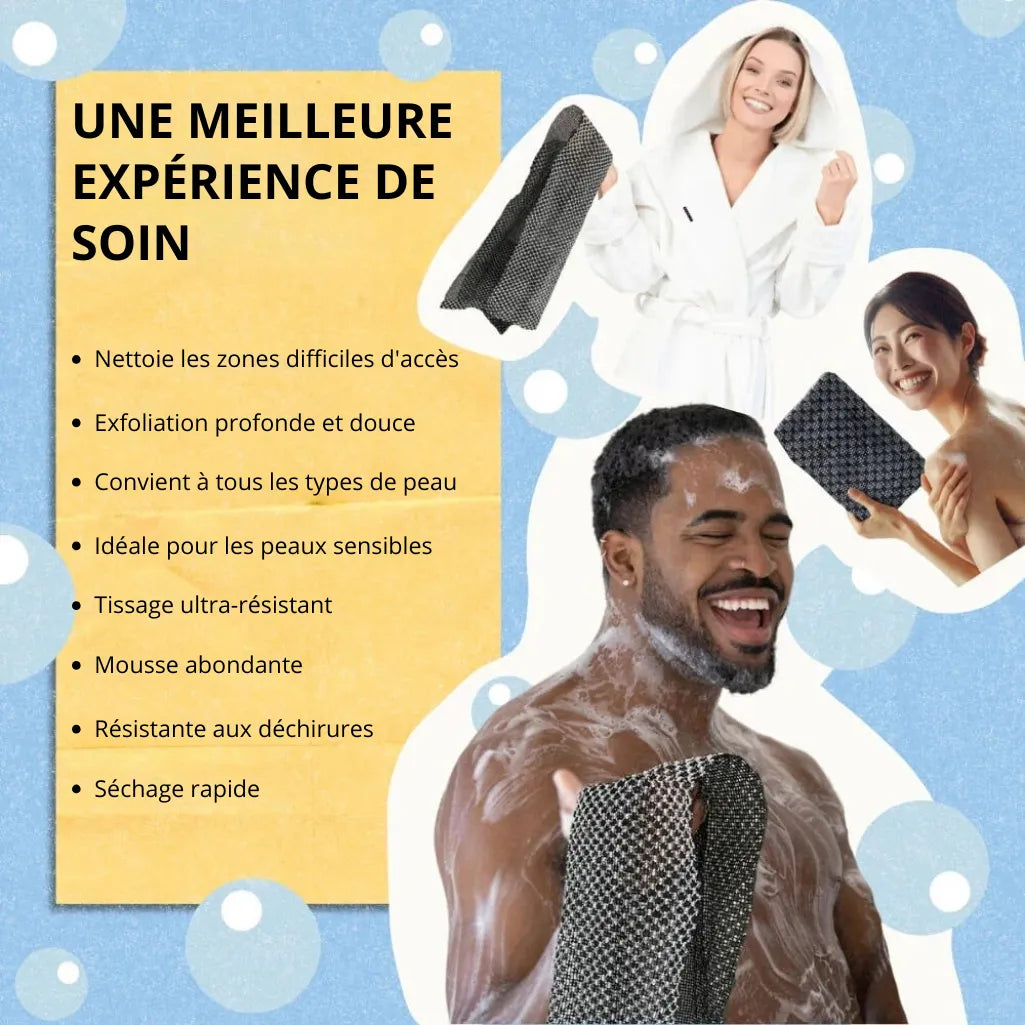 Blissalo™ – Serviette de Douche Exfoliante Antibactérienne